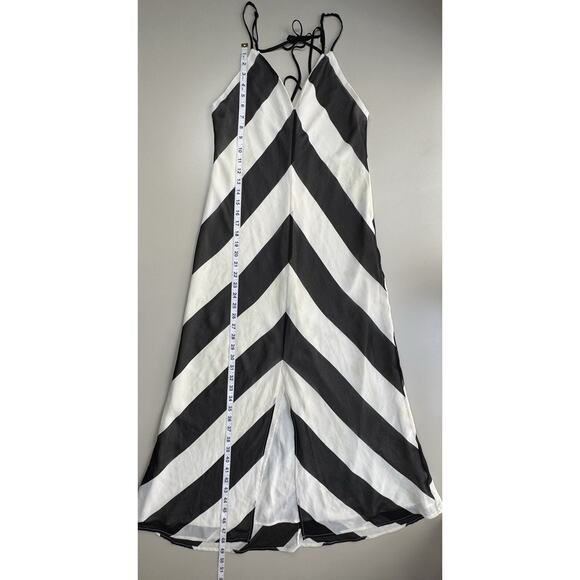 Christopher John Rogers Sleeveless Slip Dress Womens 10 Black White Chevron Y2K - Picture 6 of 16